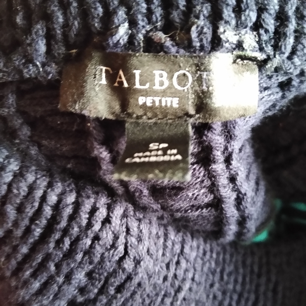 Talbots Petite Knit Sweater Navy Blue Green Patterned Cotton Blend Pullover. - Picture 6 of 7